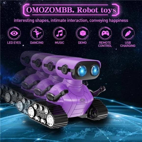 Rechargeable Remote Control Robot Toys with Music &LED Eyes, Fluorescent Purple - Picture 3 of 6